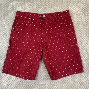 Public Record Mens 32 Burgundy Palm Tree Chino Short Regular Fit Summer Tropical